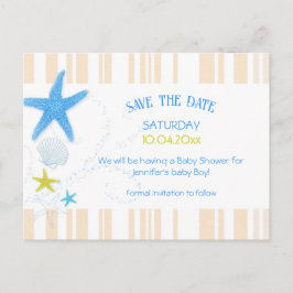 Peach & Blue Beach Baby Boy Shower Bewaar de datum Aankondigingskaart