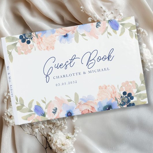 Peach Blue Blush Wedding Gastenboek