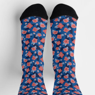Peach & Blue Floral Pattern Sokken