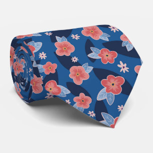 Peach & Blue Floral Pattern Stropdas