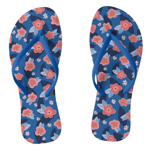 Peach & Blue Floral Teenslippers (Voetbed)