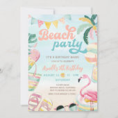 Peach Blue Kids Beach Invitation de fête d'anniver (Devant)