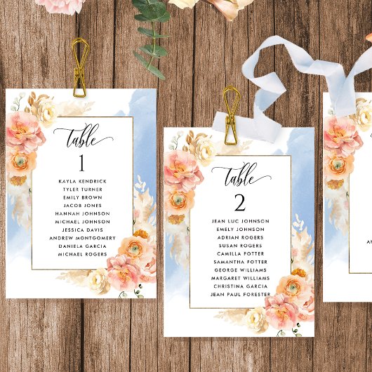 Peach, Blue Seating Plan Kaarten met gastnamen