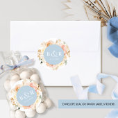 Peach Blush and Blue Wedding Envelope / Favor Ronde Sticker
