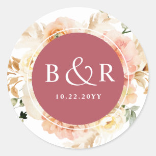 Peach Blush and Burgundy Wedding Envelope / Favor Ronde Sticker