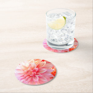 Peach Blush Dahlia Blossom Ronde Kartonnen Onderzetter