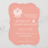 Peach Blush Damask Modern Chalkboard Invitation (Devant / Derrière)