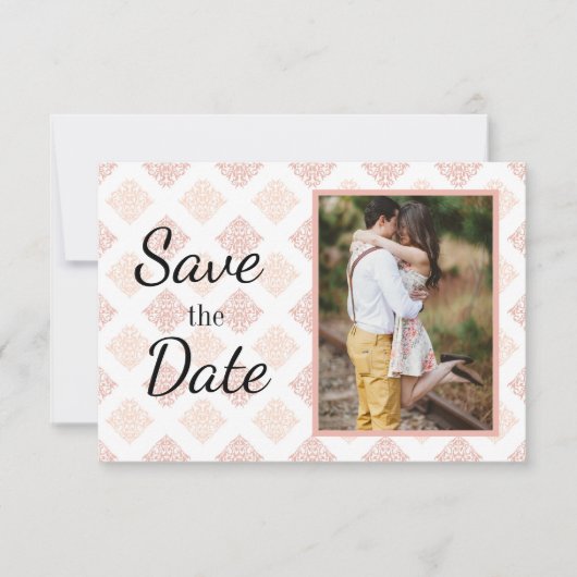 Peach Blush Damask Save The Date (Voorkant)