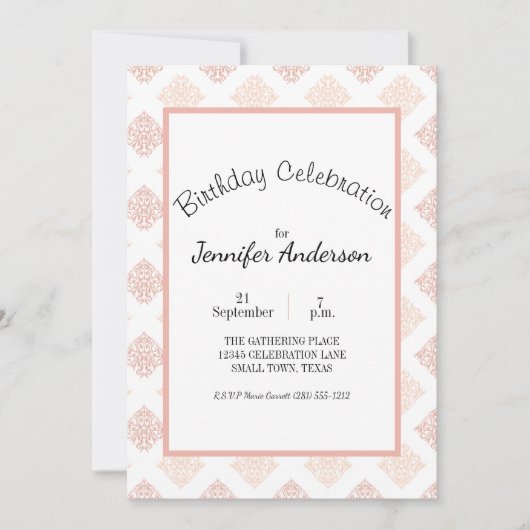 Peach Blush Damask Sweet 16 Birthday (Voorkant)