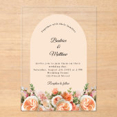 Peach blush florals arch clear wedding acryl uitnodigingen (Voorkant)