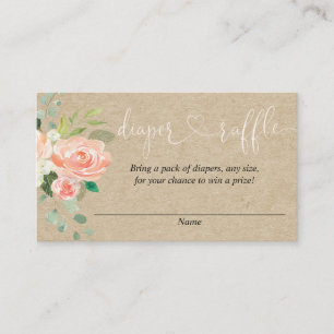 Peach blush girl baby shower diaper raffinage card informatiekaartje
