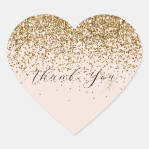 Peach Blush Gold Glam Glitter Thank You Hart Sticker