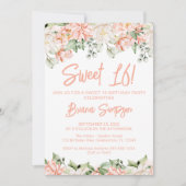Peach Blush Ivory Floral Sweet 16 verjaardagsfeest Kaart (Voorkant)