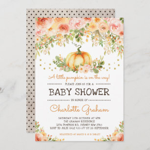 Peach & Blush Pumpkin Baby shower Invitation Chic Kaart