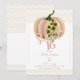 Peach Blush Pumpkin Herfst Sweet 16 Birthday Party Kaart
