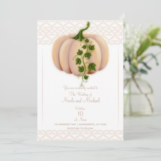 Peach Blush Pumpkin Storybook Fall Weddenschap Kaart (Staand voorkant)