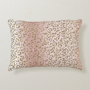 Peach Blush Roos Gold Glitter leopard Print   Accent Kussen