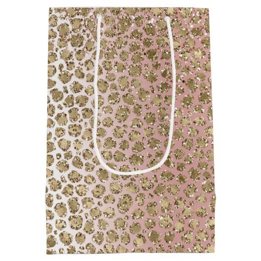 Peach Blush Roos Gold Glitter leopard Print Medium Cadeauzakje (Achterkant)