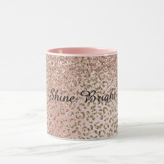 Peach Blush Roos Gold Glitter leopard Print Mok (Midden)