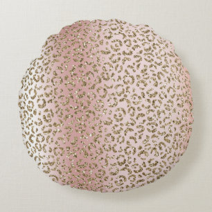 Peach Blush Roos Gold Glitter leopard Print Rond Kussen