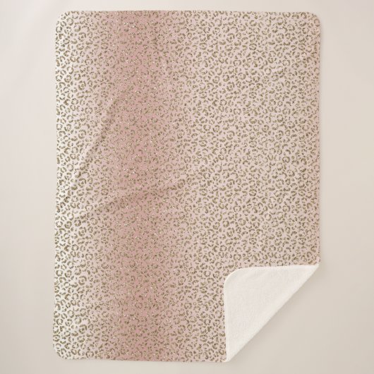 Peach Blush Roos Gold Glitter Leopard Sherpa Deken (Voorkant)