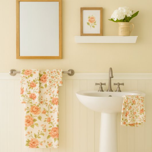 Peach Blush  Rose Floral   Bad Handdoek