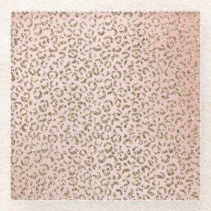 Peach Blush roze glitter Gold leopard print Glazen Onderzetter