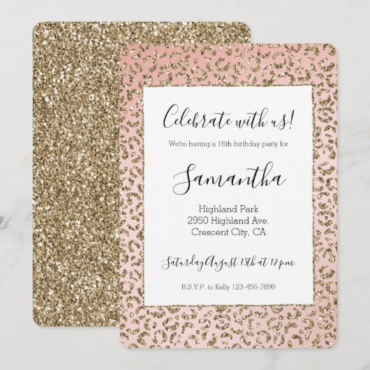 Peach Blush roze glitter Gold leopard print Kaart (Voorkant / Achterkant)