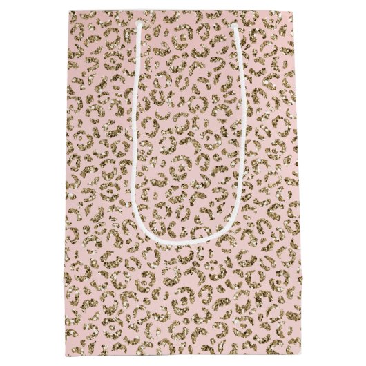 Peach Blush roze glitter Gold leopard print Medium Cadeauzakje (Achterkant)