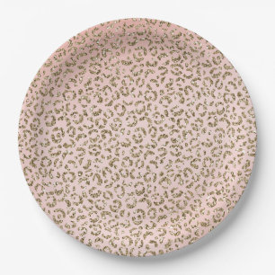 Peach Blush roze glitter Gold leopard print Papieren Bordje