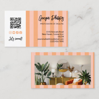 Peach Blush Stripes QR Code Photo Social Media Visitekaartje