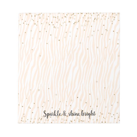 Peach Blush White Zebra Gold Confetti Sparkle Notitieblok (Voorkant)