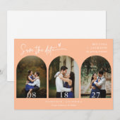 Peach Boho Arch Foto QR Code Save the Date Kaart (Voorkant / Achterkant)