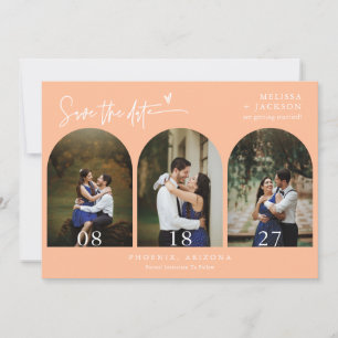 Peach Boho Arch Foto QR Code Save the Date Kaart