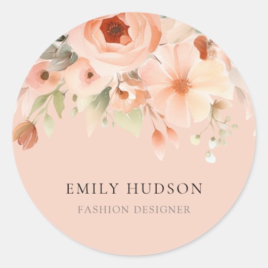 Peach Boho Floral Business Ronde Sticker (Voorkant)