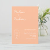 Peach Boho Minimalist Wedding QR Code Foto Kaart (Staand voorkant)