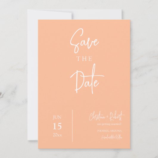Peach Boho Modern Sla de datum bruiloft foto Kaart (Voorkant)