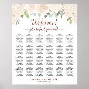 Peach Boho Rozen 24 table Wedding Seating Chart Poster