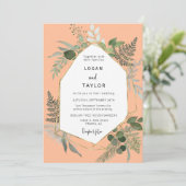 Peach Botanical Greenery Gold Lijst QR Code Foto Kaart (Staand voorkant)