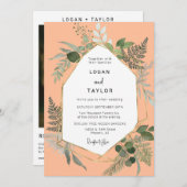 Peach Botanical Greenery Gold Lijst QR Code Foto Kaart (Voorkant / Achterkant)