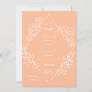 Peach Botanical Line Art Boho QR Code Foto Kaart