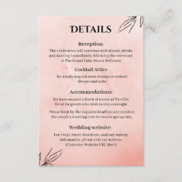 Peach Botanical Wedding Details Card Informatiekaartje