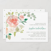 Peach Bouquet | Uitnodiging tot Baby shower (Voorkant / Achterkant)