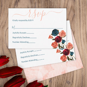 Peach, Bourgogne, Blauwgroen Groene Rozen RSVP Adv Advieskaart