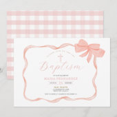 Peach Bow Christening Invitation (Devant / Derrière)