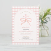 Peach Bow Coquette Christening Invitation (Debout devant)