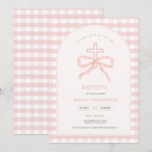 Peach Bow Coquette Christening Invitation (Devant / Derrière)