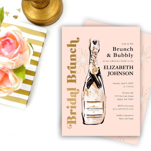 Peach Bridal Brunch en Bubble Shower Invitation Kaart