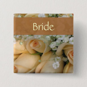 Peach Bride Wedding Pin Vierkante Button 5,1 Cm