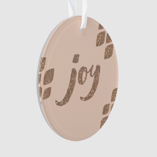 Peach & Bronze Glitter Joy Xmas Tree Ornament (voorkant)